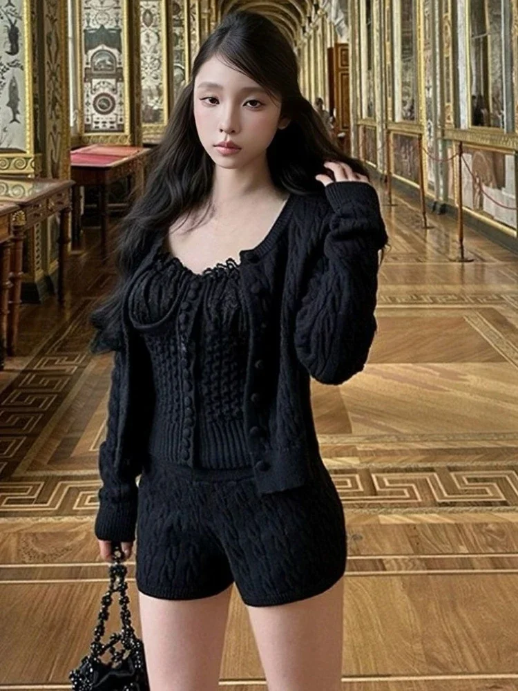 

Y2K Two Piece Set: Sexy Lace Vest & Slim Cardigan, Women's Grunge Suit for Autumn