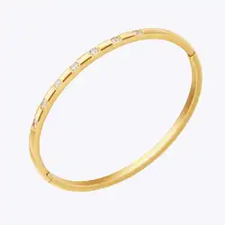 ENFASHION Pulseras Cuff Bangle With Round Zircon For Women 18K Gold Plated Cuff Bracelet Elegant Jewelry Party Gift B2406 B4010