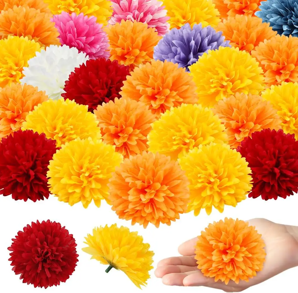 

Marigold Flower Heads Bulk 40 Pcs, Faux Mexican Artificial Flowers for Day of the Dead Decorations