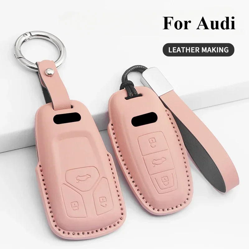 

PU Leather Car Remote Key Case Cover Shell For Audi A4 B9 A5 A6 8S 8W Q5 Q7 4M S5 S7 TT Keyless Fob Holder Keychain Accessories