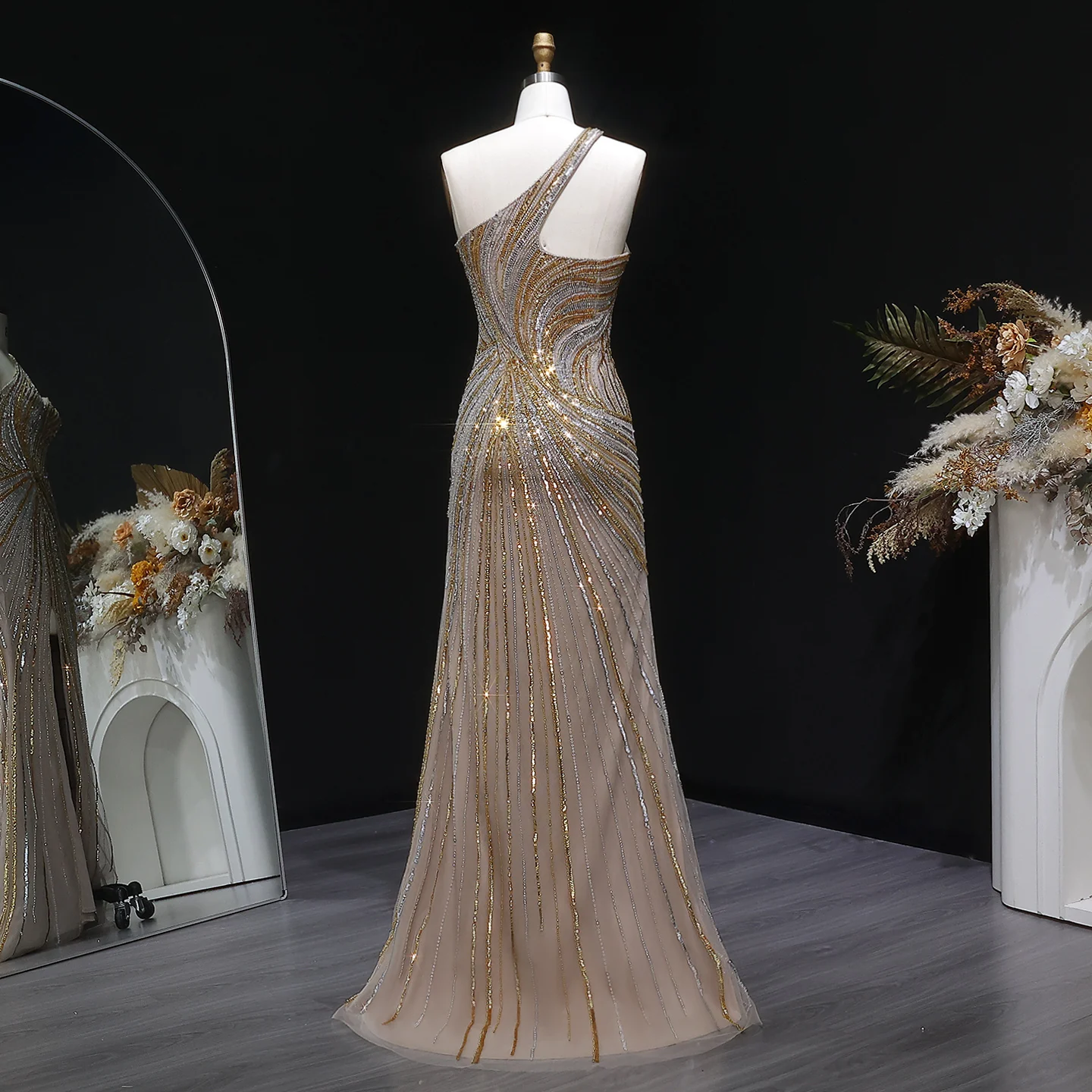 Sharon Said Dubai Einschultrige Meerjungfrauen-Abendkleider mit Pailletten und Perlen, Formelle Ballkleider für Damen SS153 Maßanfertigung – Detail 12