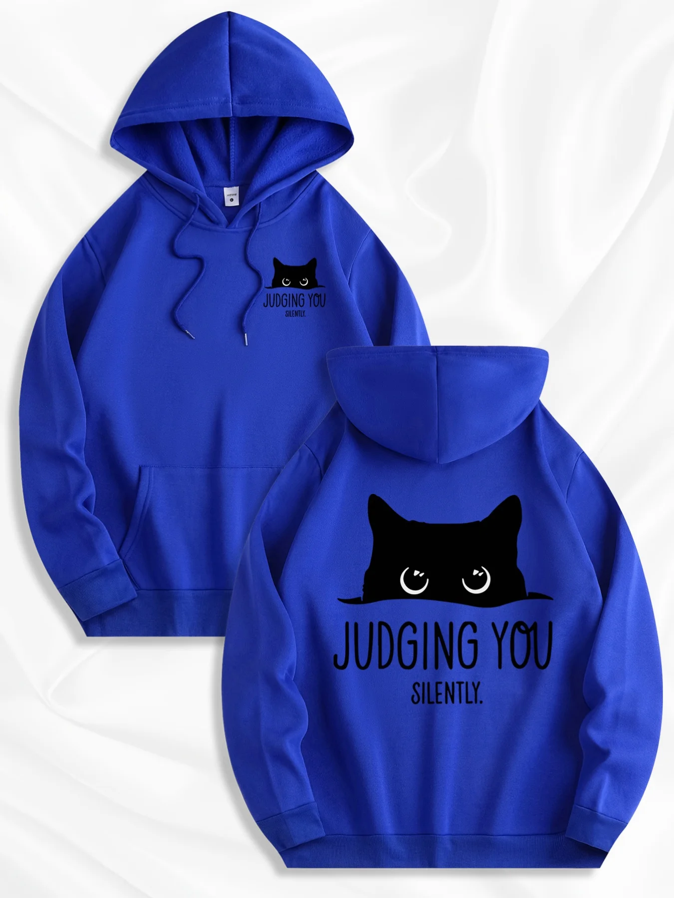 Herren Oversized Pullover Hoodie mit lustigem Slogan „Schwarze Katze beurteilt dich still“ – Grafik, locker geschnitten, Streetwear, Fleece-Sweatshirt, Herbst – Detail 2