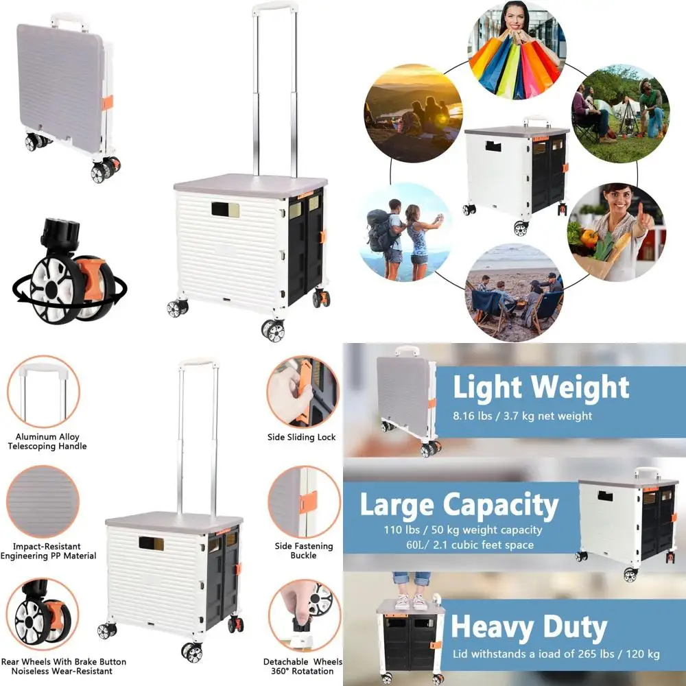 

Портативная тележка на колесах с телескопической ручкой, складная, из прочного пластика, 4-колесная универсальная тележка для офиса и дома