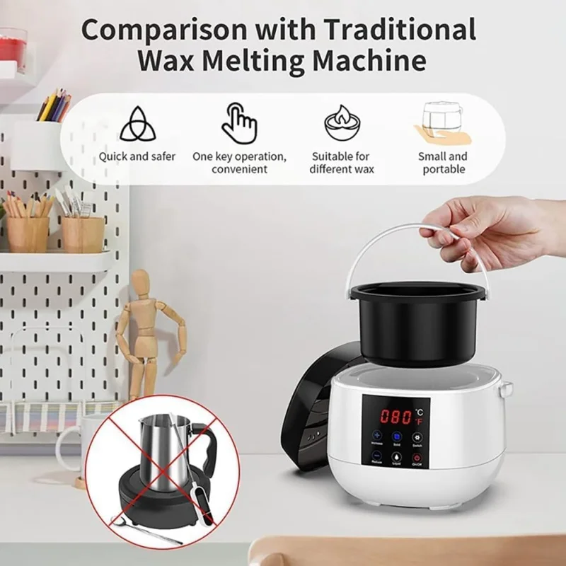 شمعة كهربائية وعاء صهر الشمع سخان إزالة الشعر بالشمع الصغير مع شاشة LED لذوبان الفاصوليا والشمع الحبيبي وشمع العسل