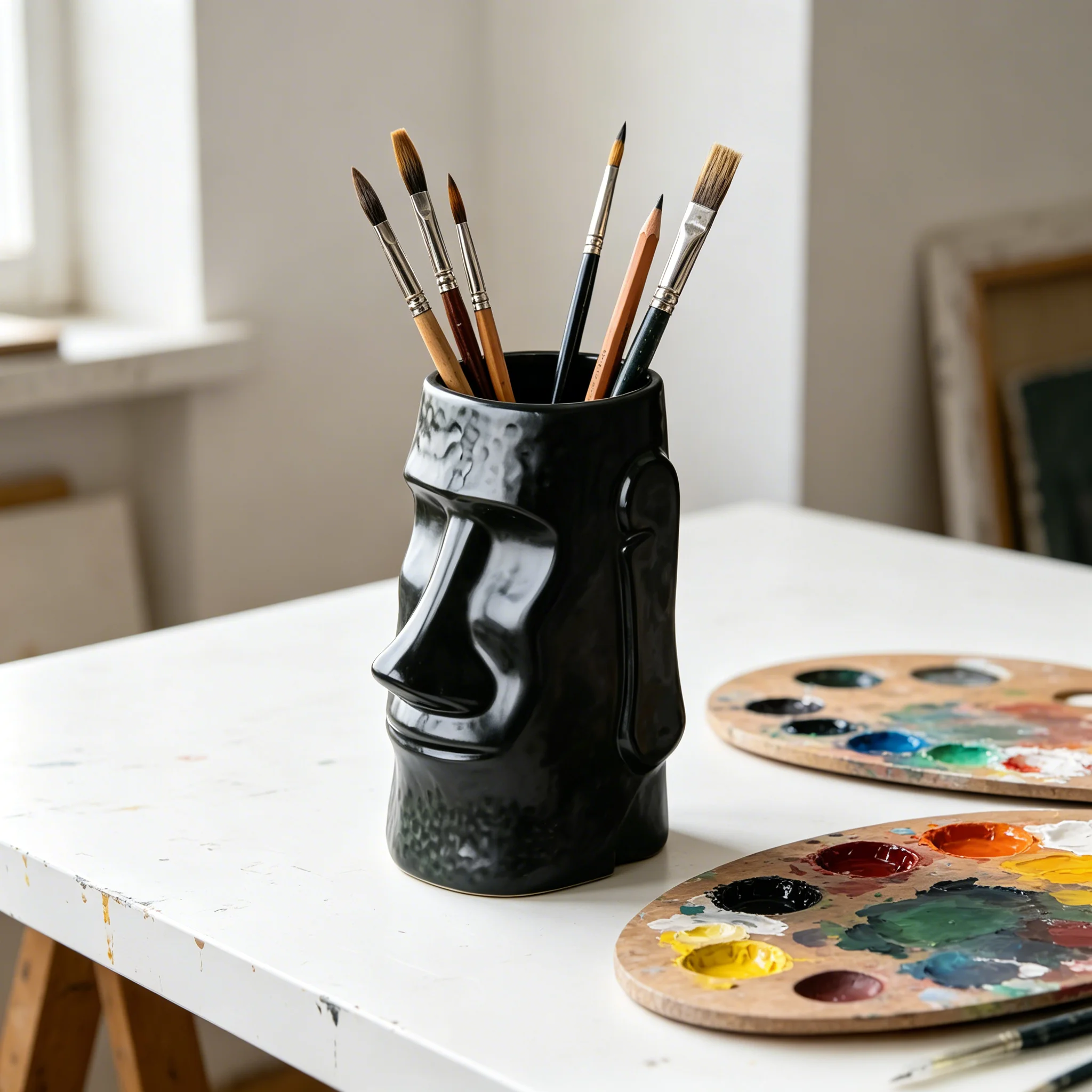 Ceramic Moai Tiki Mug - 750ml Versatile Cocktail Cup, Pen Holder, Makeup Brush Organizer & Coffee Cup for Home Bar Decor - view 3