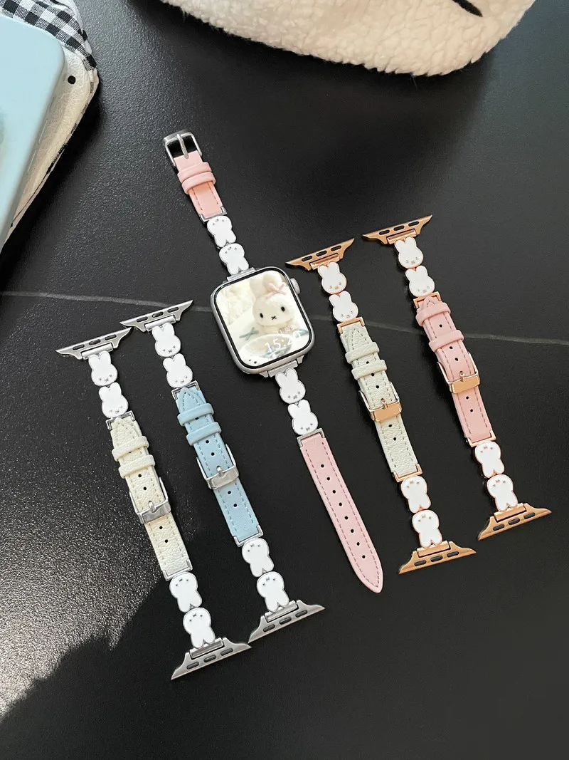 New Miffy Rabbit Leather Watch Band For Huawei Watch Fit 4/Fit 3/Fit 4 Pro Kawaii Cartoon Strap Girls Replacement Accessories