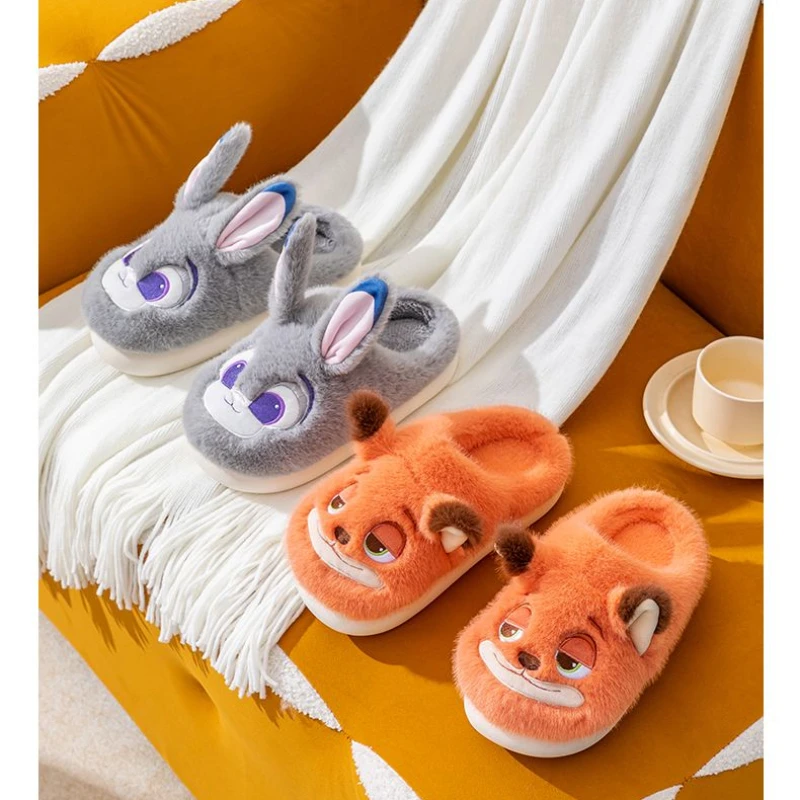 Judy Hopps-Pantoufles d'hiver en coton pour femmes, optique mignonne, chaussures de maison chaudes astronomiques, design Kawaii, pantoufles en peluche à la mode, réparation de Wilde, nouveau