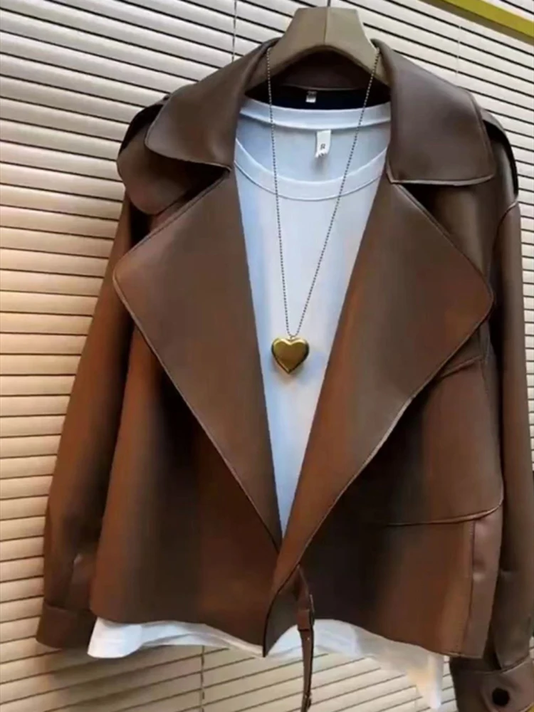 Autumn/Winter New Product Style Fashion Women Korean Edition Large Size Loose Skin Covering and Slimming Leather Jacket