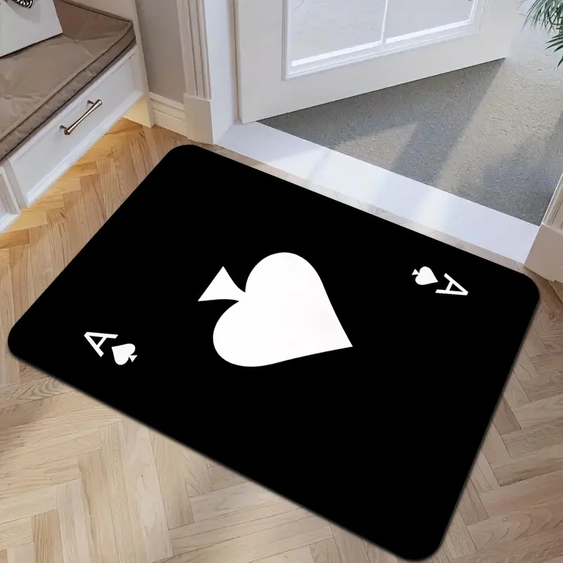 1 Flat Printed Floor Mat, Ace of Spades Themed Printed Welcome Mat, Soft Flannel Non Slip Door Mat, Machine Washable and Easy to Clean, Suitable for All Seasons, Suitable for Pet Mats, Yards, Corridors, Game Rooms, Bedroom Doors