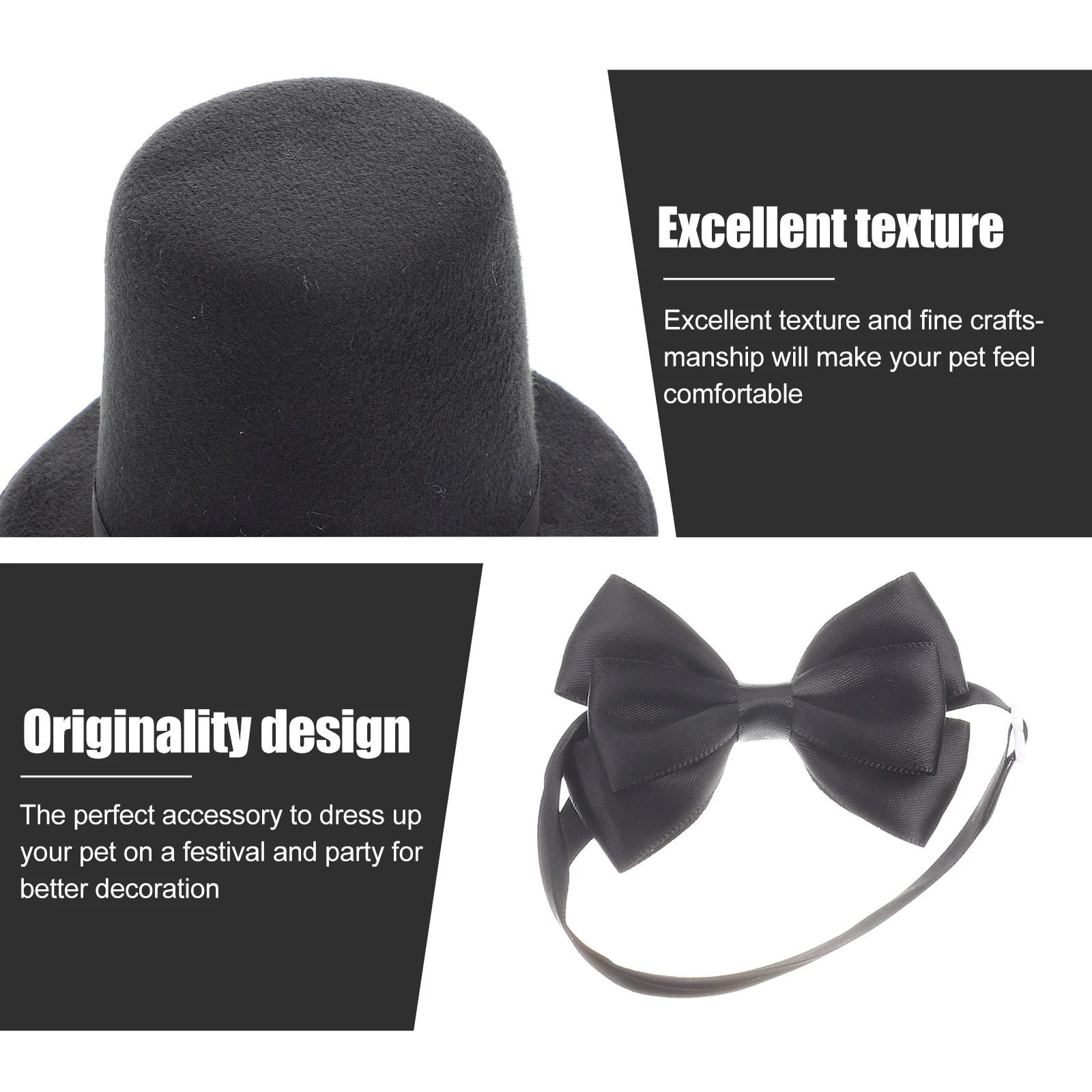 

1 set Pet Hat Dog Cat Bow Tie Birthday Party Halloween Decor Adjustable Strap Black Prop Headdress Festive Accessories Pet