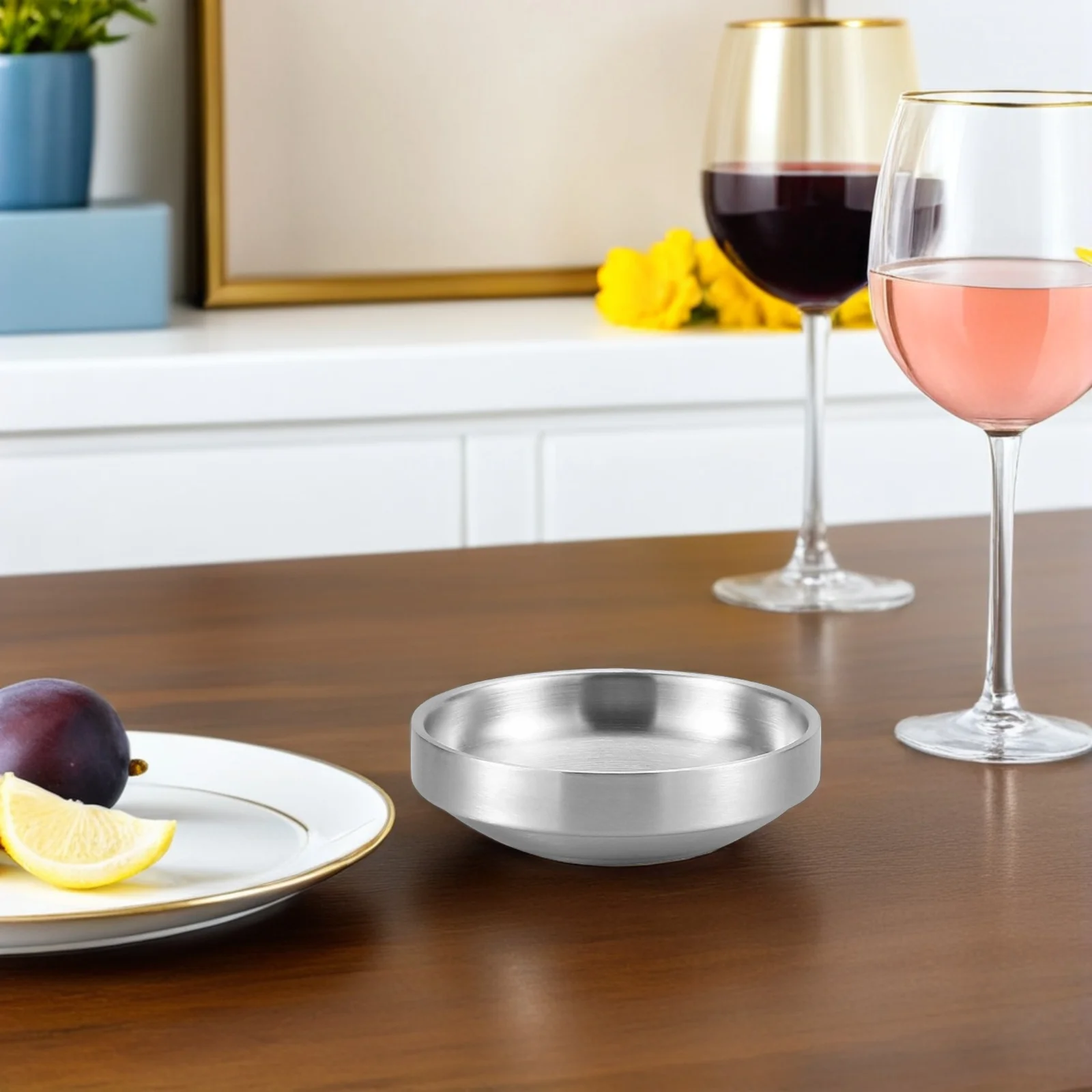 

2Pcs Dip Dish Stainless Steel Modern Design for Food Sauce Storage Appetizers Korean Kimchi Salsa Butter Shrimp Dipping Sauces