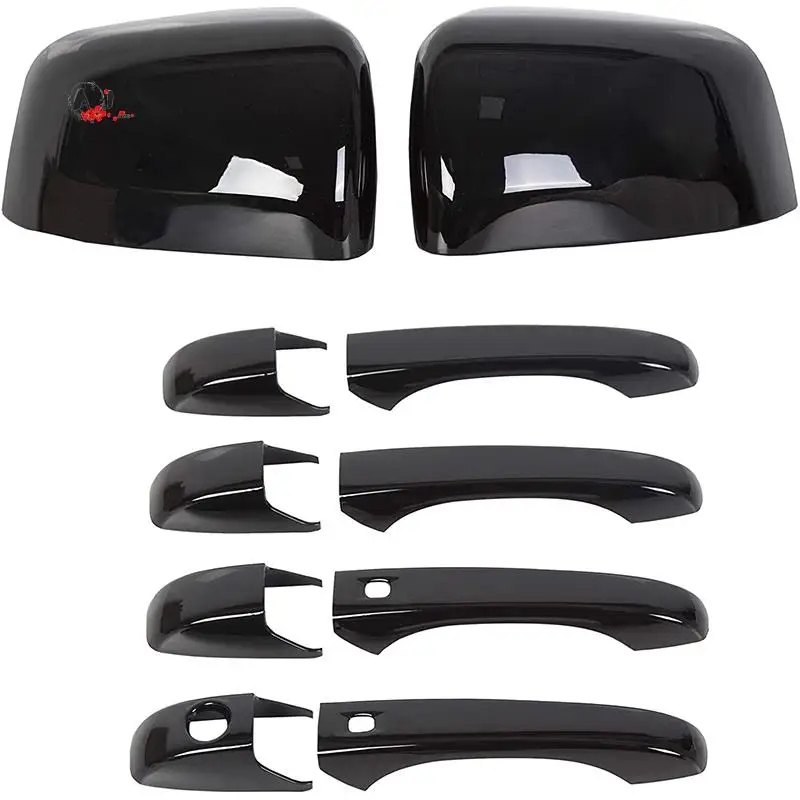 

A10E-Black Mirror Covers + Door Handle Covers For 2011-2020 Jeep Grand Cherokee Dodge Durango