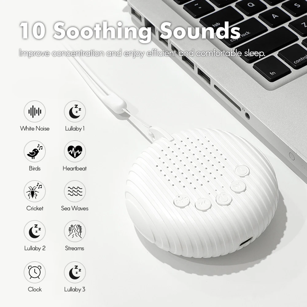 Portable Baby Sleep Machine White Noise Sound Machine 10 Soothing Sounds 15/30/60min Timer Volume Adjustable