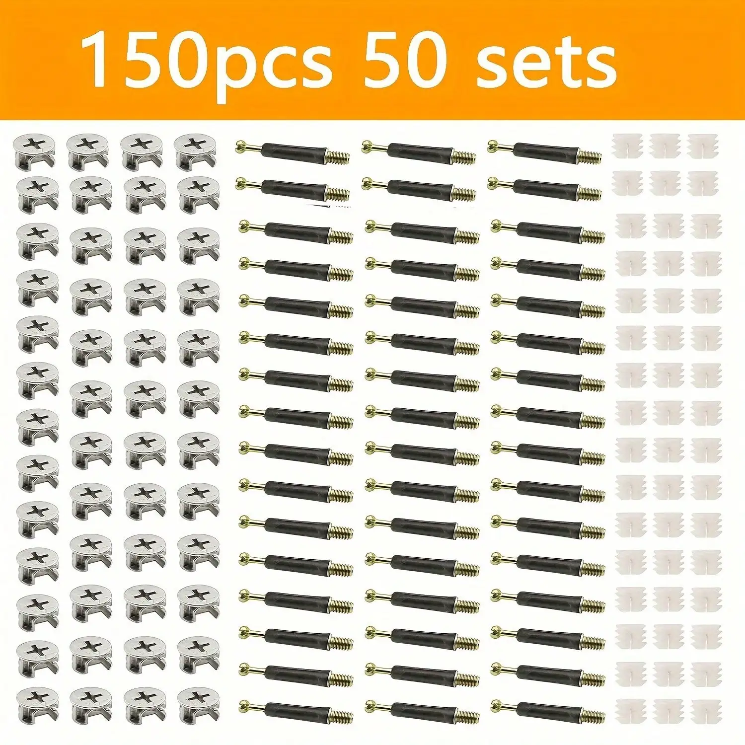 150pcs Quick Mount 3-in-1 Furniture Fastener Set - Detachable, Smooth Finish Industrial Hardware