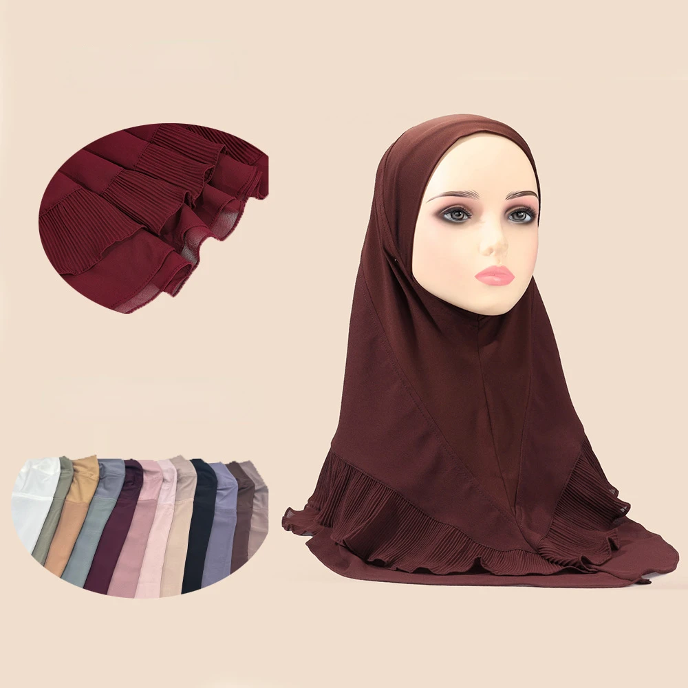 Solid Color Headscarf Crystal Hemp Chiffon Double-layer Ruffle Leaf Edge Pullover Headscarf Comfortable and Breathable