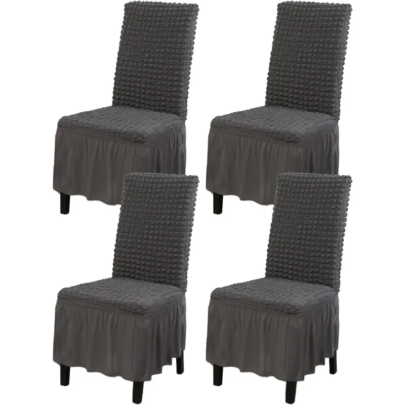 1/2/4pcs Seersucker Patio Chair Cover with Ruffle Hem Elastic Stretch Washable Slipcover For Garden Deck Dining Hotel Wedding