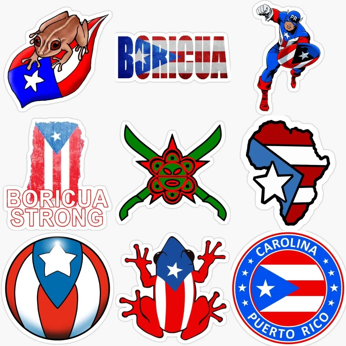 

Puerto Rico PR Flag Map Emblem Frog Creative PVC Waterproof Stickers for Decorate Car Van Suv Room Table Fridge Off-road Helmet