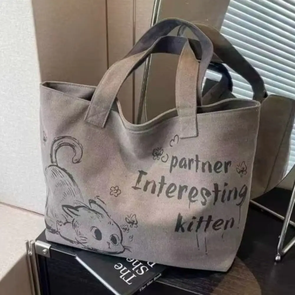 

Fashion Cute Cat Tote Bag Casual Canvas Women's Handbag Commuting Bag Large Capaci Crossbody Bags Student