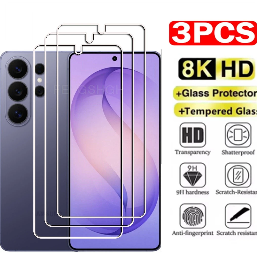 3PCS 9H Tempered Glass For Samsung Galaxy S26 S26 Plus Ultra GalaxyS25FE S24 S24 S22 S21 S20 FE S25FE Screen Protector Film