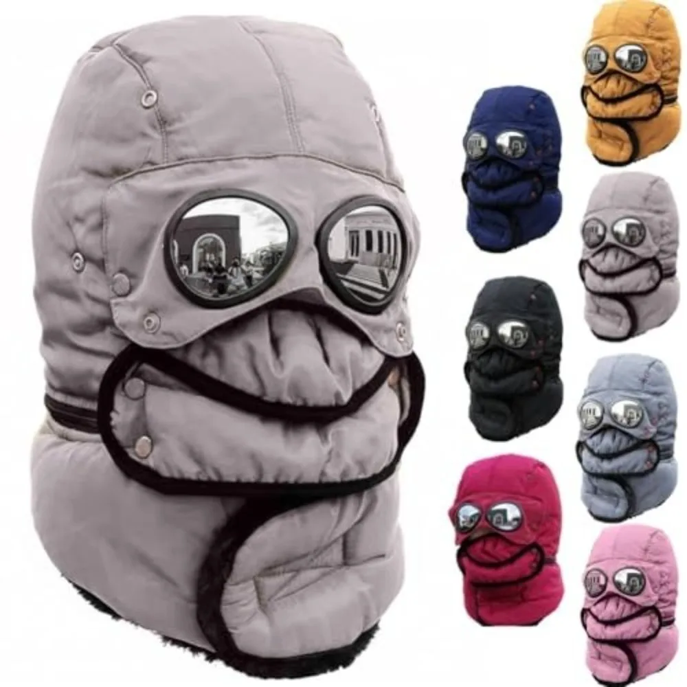 Máscara desmontable, gorro térmico de invierno con gafas, gorros de bombardero de cara completa, gorros antiniebla con orejeras gruesas, accesorios para esquiar al aire libre