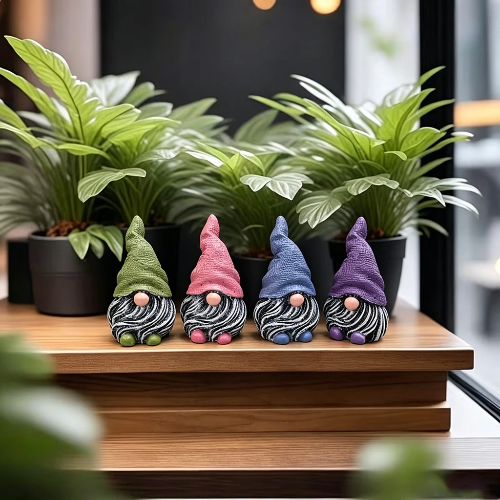 4PCS Colorful Garden Gnome Figurines Resin Cute Plant Pot Decorations Mini Elf Statues Indoor Desk Home Garden Decor Gift