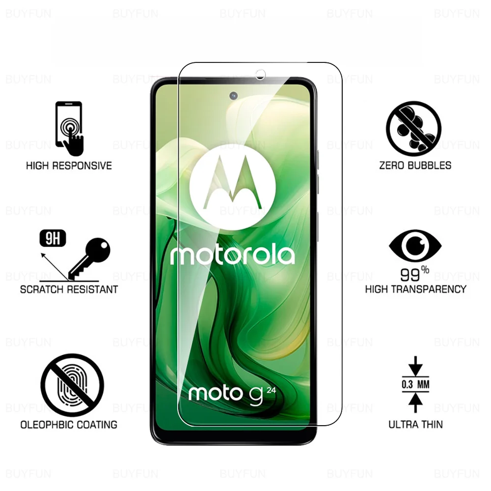 3Pcs Full Cover Glas For Motorola Moto G24 Screen Protector Tempered Glass Moto Rola MotoG24 Power G 24 24G G24Power 4G 6.56inch