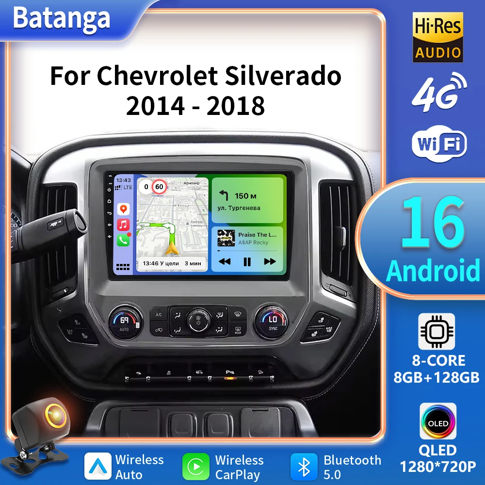 Android 16 Carplay Auto Car Radio Multimedia For Chevrolet Silverado 3 GMTK2 2014 2015 2016 2017 2018 Autoradio Stereo Head Unit