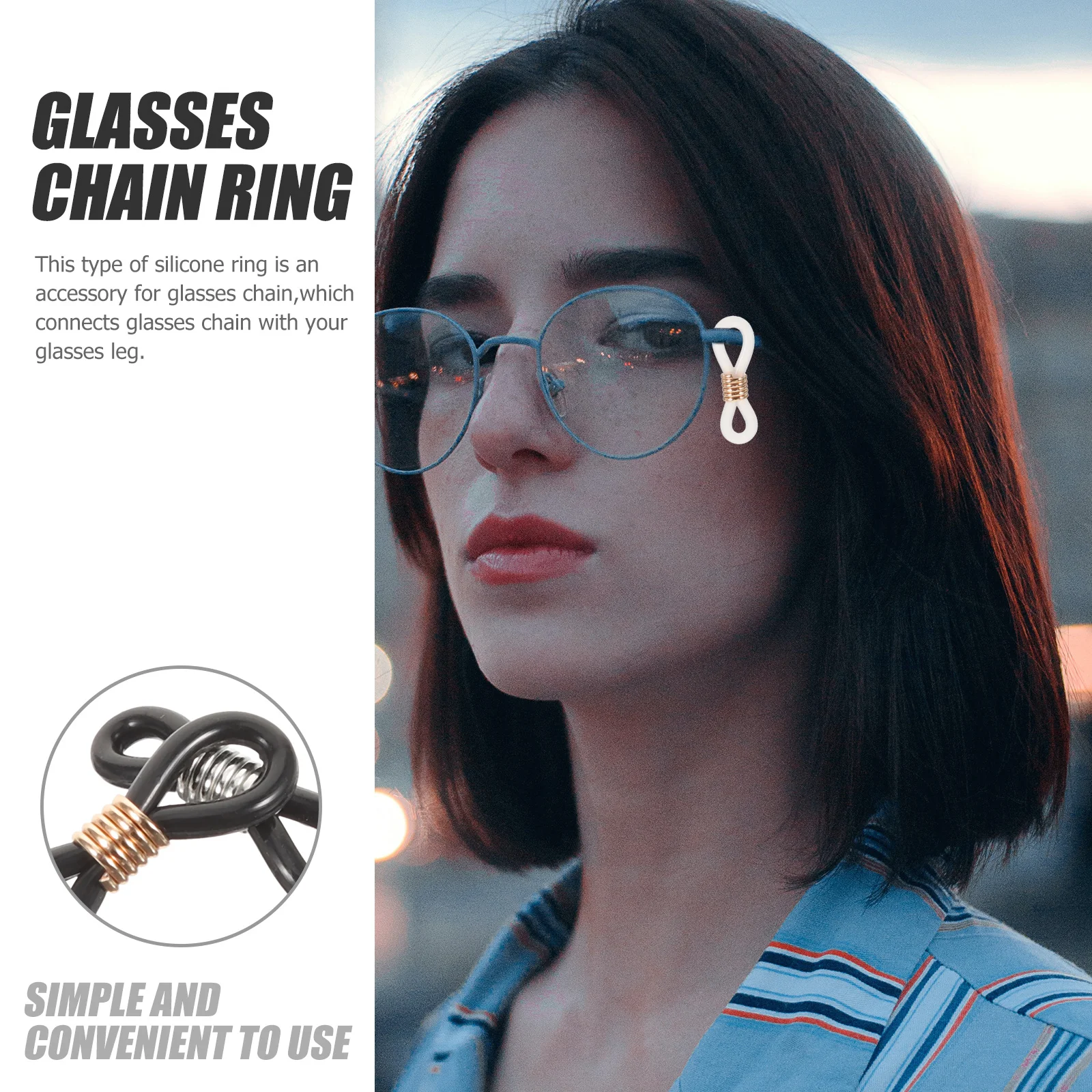 

100Pcs Glasses Chain Buckle Non Slip Silicone Ring Adjustable Head Secure Fit Eyeglass Holder Durable Easy Install