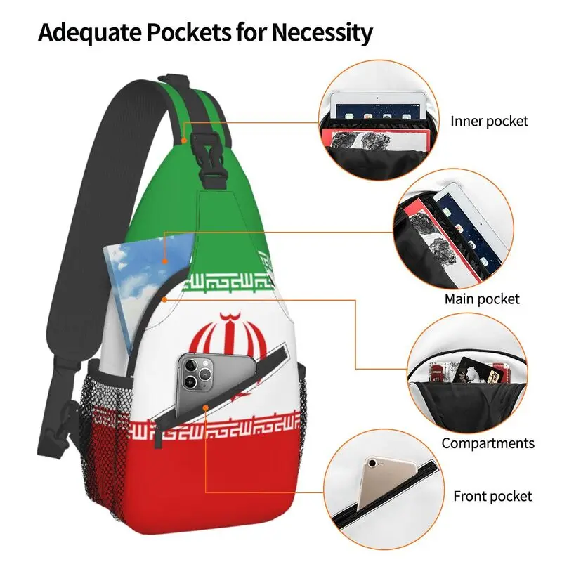 Flag Of Iran Sling Chest Bag Customized Shoulder Crossbody Backpack for Men Travel Hiking Daypack