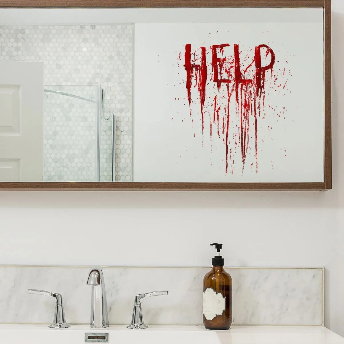 1pc HELP Distress Signal Window Sticker, Blood Red Day of The Dead Horror Decal, Self-Adhesive Vinyl for Wall Glass Halloween