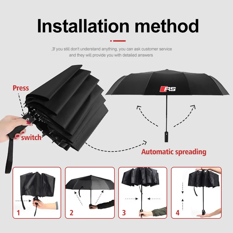 12 Bone Car Logo Automatic Umbrella Folding Strong Windproof For Audi Quattro A4 A5 Q5 A1 Q7B6 B8 B7 B9 B5 A3 8P 8V 8L A6