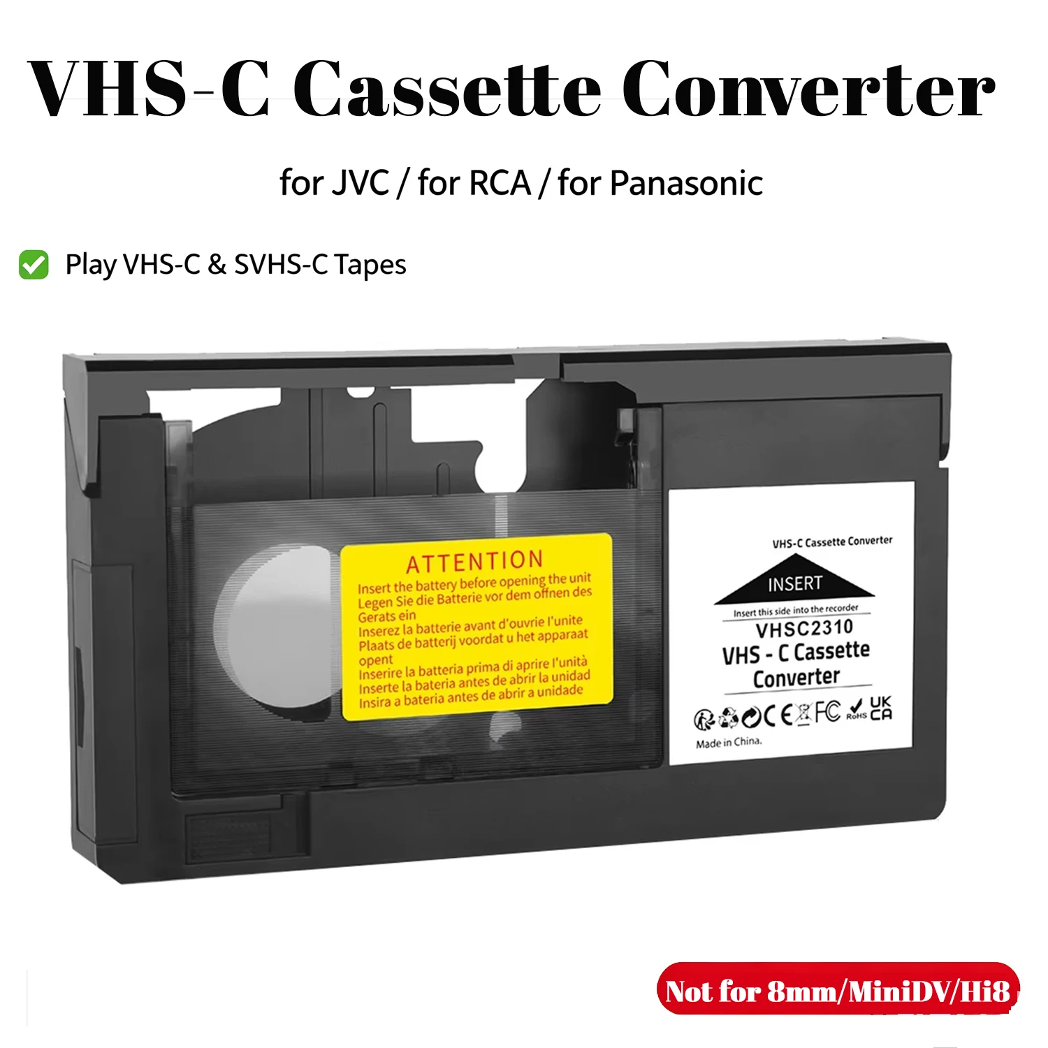 VHS-C Cassette Converter For JVC For RCA For Panasonic Motorized VHS SVHS-C Cassette Adapter Not For 8mm MiniDV Hi8