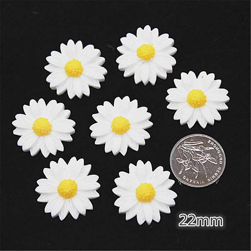 9mm/13mm/16mm/22mm/26mm White Daisy Resin Flower Flatback Cabochon DIY Jewelry Phone Decoration
