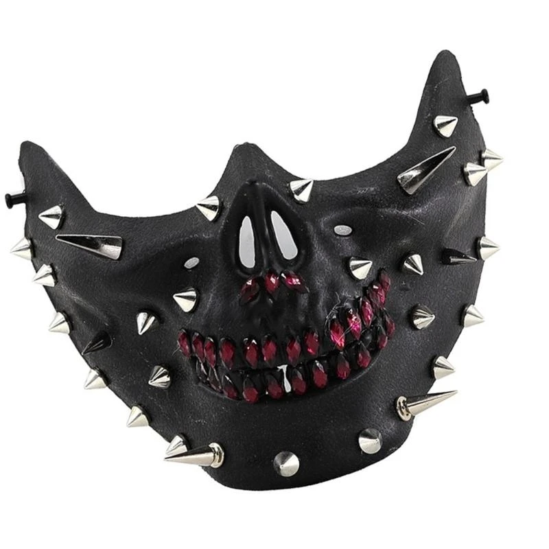 X4YC Masquerade Rivet Mask ครึ่งหน้าหน้ากากฮาโลวีนหน้ากาก Rivet Rhinestones หน้ากากสำหรับผู้หญิงผู้ชาย Halloween Masquerade