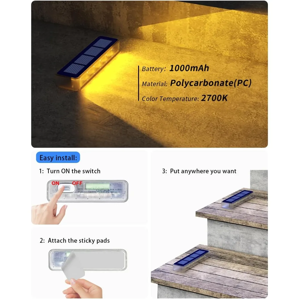 Solar Step Lights - Warm White Waterproof Stair Lights for Deck/Pathway/Backyard ﻿