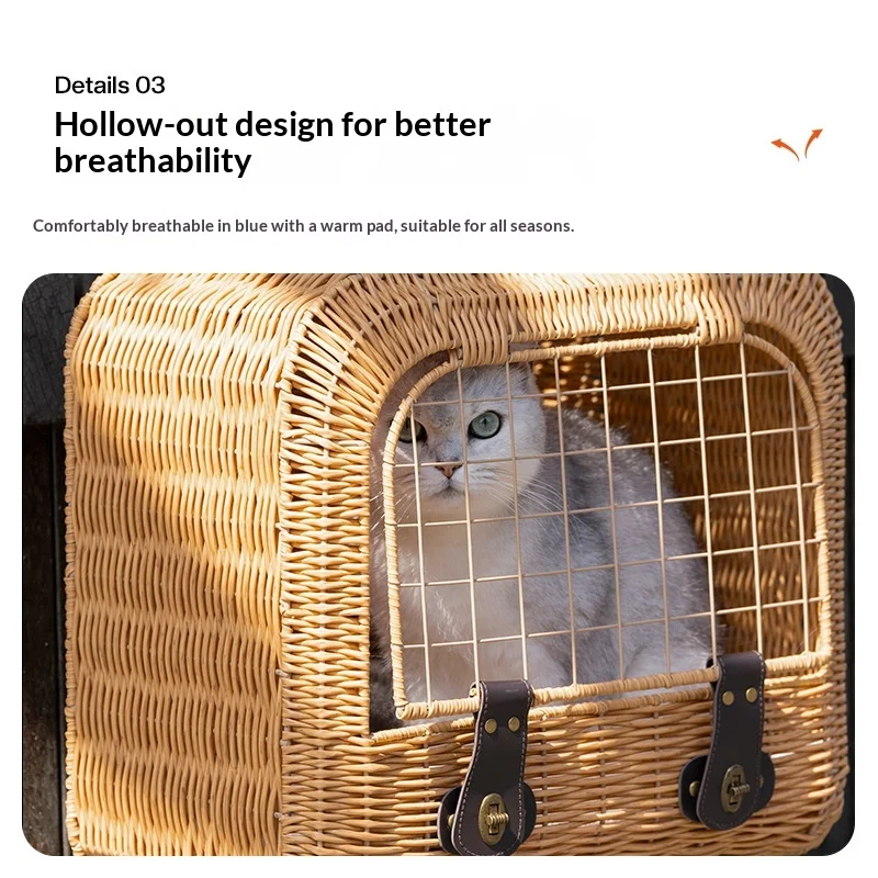 Transportín rattan con ruedas doble transpirable para gatos y perros - imagen 4