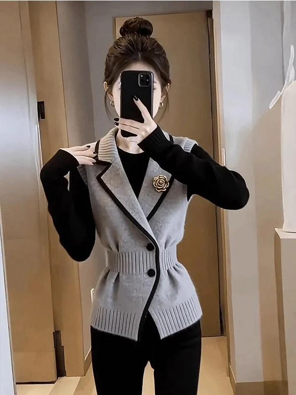 Elegant Knitted Waist-Cinching Vest Outerwear for Women Luxury Style Fashionable Top Women's Premium Feel Spring New Arrival