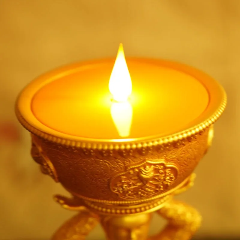22cm Electronic Butter Lamp Rechargeable Flameless Buddhist Oil Lamp Tibetan Thailand Wax Portable Buddha Candlestick Home Decor
