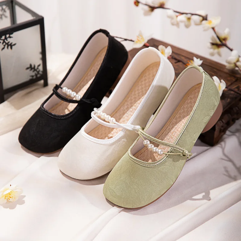 

2026 New Spring Chinese Style Mary Jane Shoes For Women Gentle Style Elegant Low Heel Slip On Flats Perfect Match With Dresses