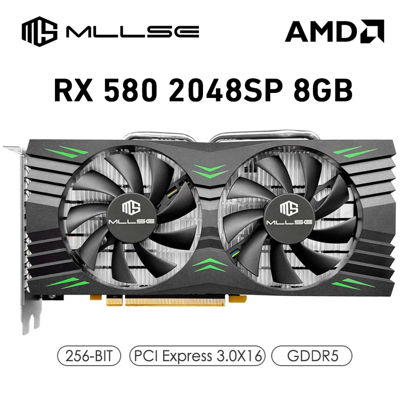 MLLSE-AMD Radeon rx 580ゲーミンググラフィックカード、8GB、gddr5、256ビット、pci express 3.0 × 16、8ピン、14 nm、gpu、デスクトップ