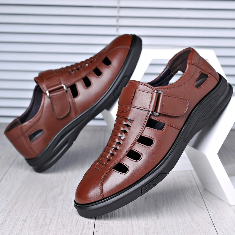 Men Sandals Cozy Hollow Non-slip Soft Cool Lighted Breathable All-match Classic Wearable Fashion Casual Leather Sandals