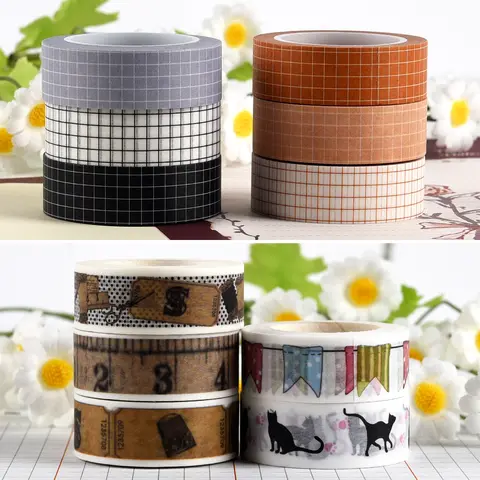 10M Grid Vintage Washi Tape Japanese Paper DIY Planner Masking Tape Adhesive Tapes Stickers Decorative Stationery Tapes