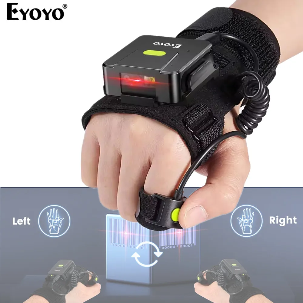 Eyoyo Upgraded Wearable 2D Barcode Scanner Long Range Scanning QR 1D Codes Portable Bluetooth Scanner 10H Working Time