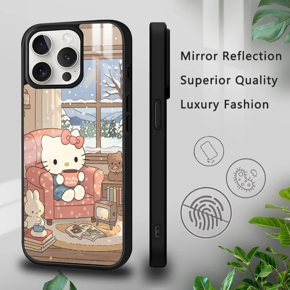 MINISO Cute Winter HelloKitty Phone Case For iPhone 16 15 14 13 12 11 Pro Xs Max Mini Plus Celulares Hard Funda