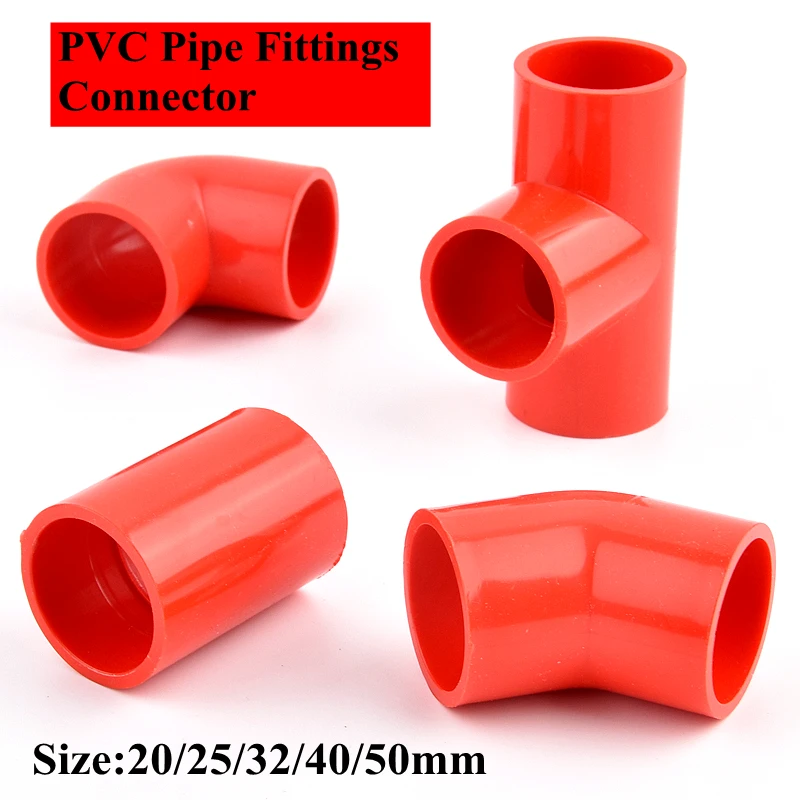 20 mm ~ 50 mm Czerwone złącza do rur PVC Nawadnianie ogrodu 90 ° Łokieć Bezpośredni trójnik Złącze do dostarczania wody w rurociągach akwariowych