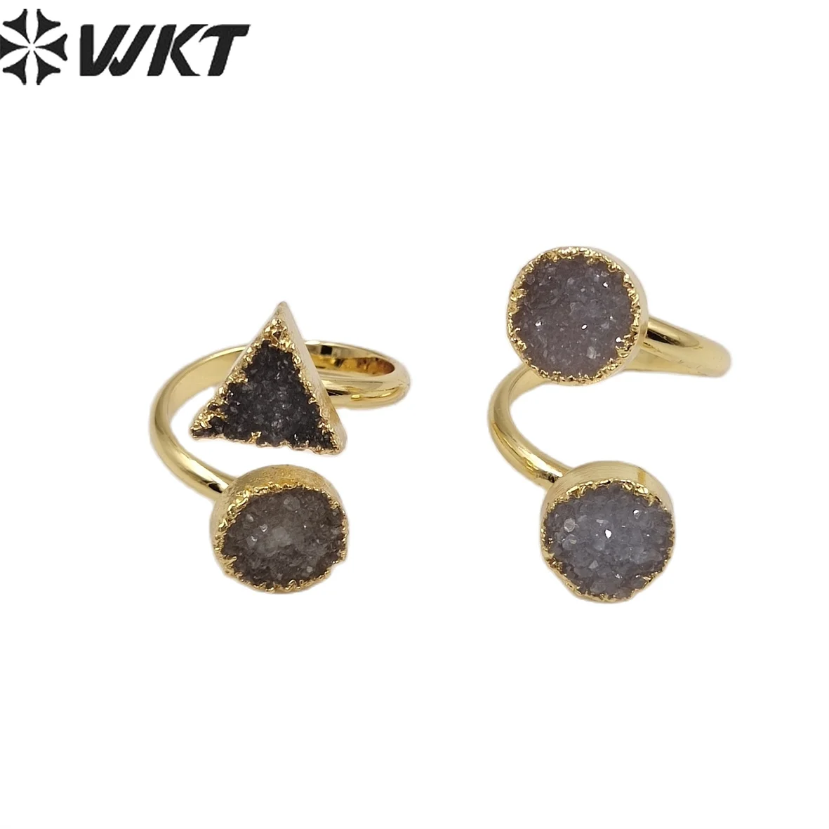 Imagem -06 - Estoque Natural Duplo Pedra Drusy Anel de Ouro Galvanizado Sparkly Druzy Ágata Anel em Wt-r189 Atacado Novo em