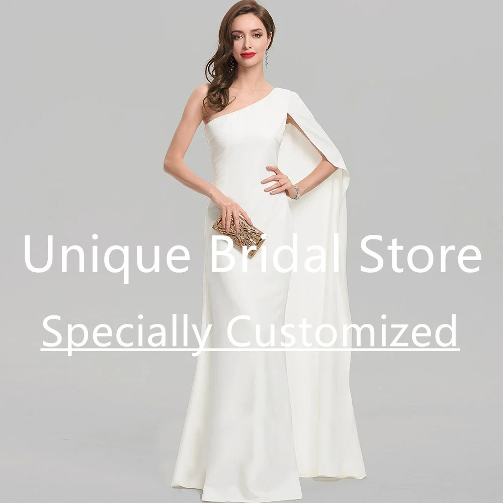 Customized Simple Sexy Mermaid Wedding Dress One-Shoulder With Shawl Side Zipper Brush Train Sleeveless Jersey Wedding Gown For 