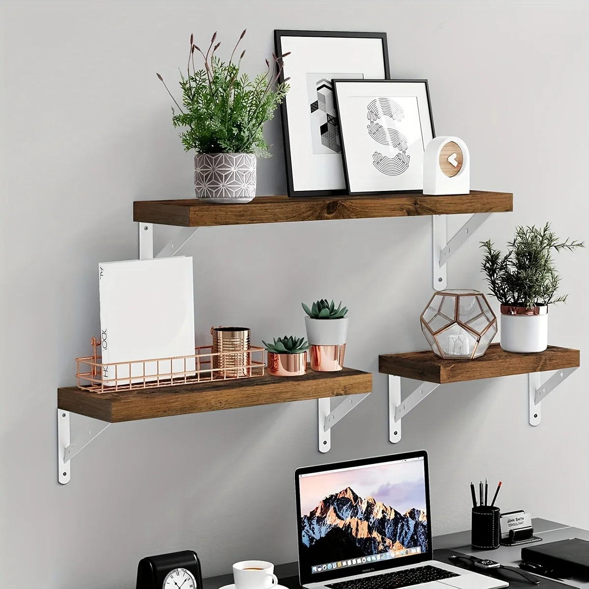 15.75x9.65 inch 2 Pcs Heavy Duty Shelf Brackets , Floating Shelves White Triangle Shelf Brackets, 90 Degree Angle Wall Mounted