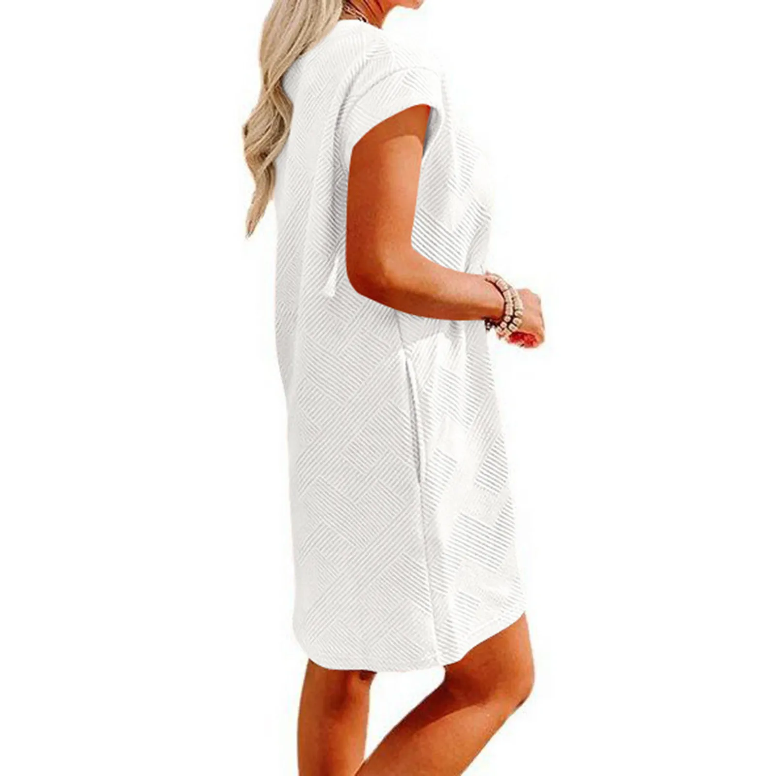 2025 verano Casual deportes cuello redondo bolsillo manga corta vestido suelto mujeres acanalado trajes conservadores vestido veraniego