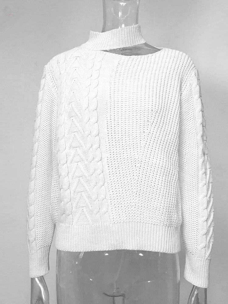 Women\'s Sweaters Long Sleeve Solid Loose Sweater Bare Shoulders Knitted Pullovers White Jumper Autumn Winter Oversized Sweaters